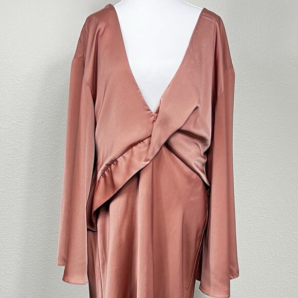 ASOS DESIGN Satin Batwing Midi Dress Draped Bodice Size 10 US Toffee Brown - Picture 7 of 13